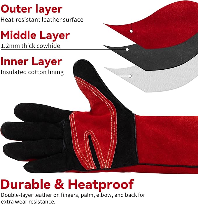 16 Inch Welding Gloves Heat Resistant 932°F for MIG/TIG/Stick Welding/Forging