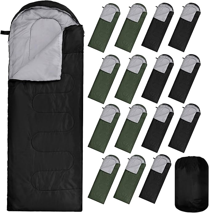 Tudomro 16 Pack Camping Sleeping Bags Bulk Adults Envelope 4 Season Cold Warm Weather Lightweight Waterproof Compact Backpacking Sleeping Bag for Travel Hiking