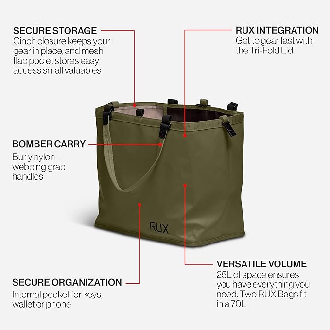 25L Modular Utility Tote (Green) - Lightweight, Flexible Tote Made For Modular Organization - Use It Inside The RUX 70L Or Solo For Everyday Carry And Camp Essentials