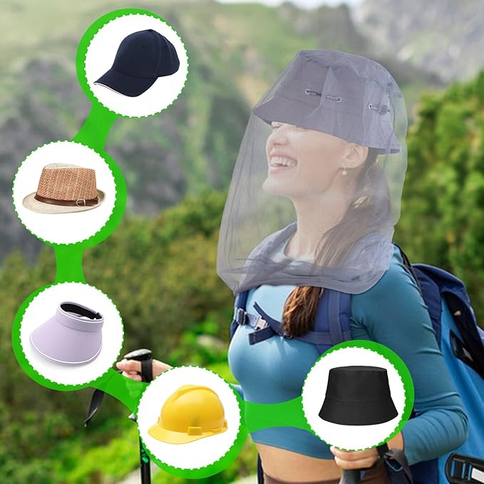 South to East Premium Mosquito Head Net for Insect 2 Pack, Ultra Large & Long, Extra Fine Holes, Fly & Bug Protection Gear for Camping, Hiking, Fishing, Gardening, Safari, Fit All Hats, Light Grey