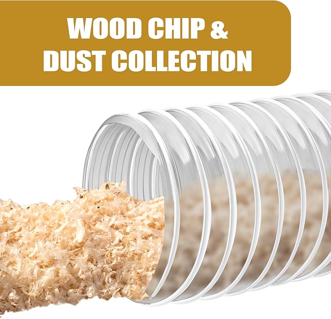 2 1/2" x 10' Flexible Clear PVC Dust Collection Hose - Puncture Resistant with Carbon Steel Wire Coil for Dust Collectors with 2 1/2" Ports