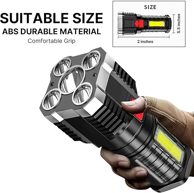 TetraBeam Rechargeable Tactical Flashlight with Advanced COB LED Tech – USB Rechargeable Flashlights, Water-Resistant Work Light, 3 Light Settings, Emergency Floodlight, Real-Time Power Monitoring