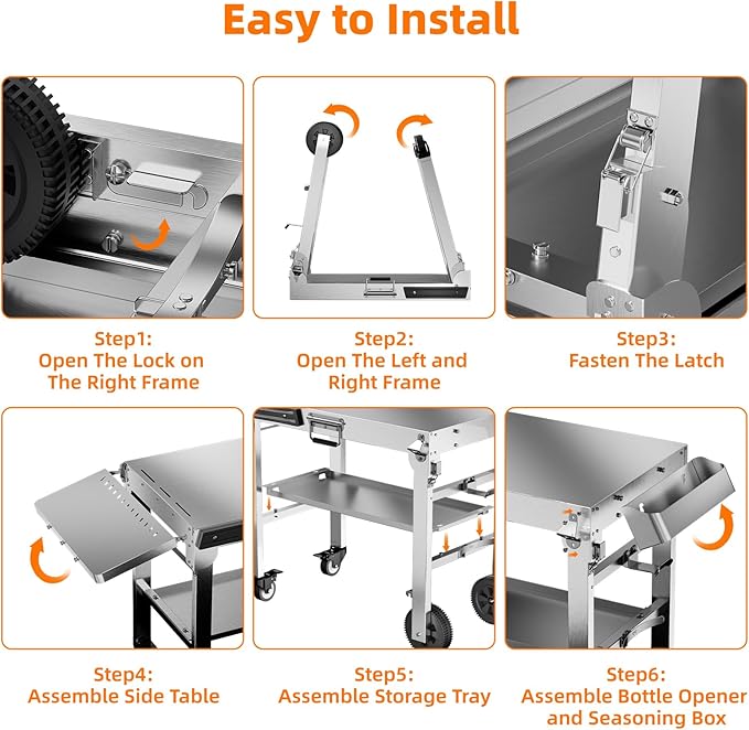 Food Grade 304 Stainless Steel BBQ Grill Table fits Tabletop Griddle, Outdoor Grill Table with 4 Foldable Legs, Portable Grill Stand for RV, Camping, Tailgating