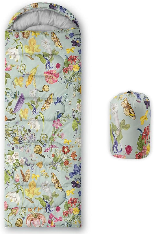 Sleeping Bags for Adults and Kids，3D Printing Camping Sleeping Bag for Girls Boys Lightweight Waterproof Cold/Warm 3-Season，Outdoor Travel with Compression Bags