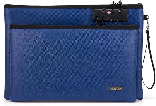 Fireproof Document Bag, Fireproof Money Bag with Lock and Zipper for Cash, FireproofBag Money Pouch, Fire Safe CashBag BankerBag, Notary Supplies (blue, Large)
