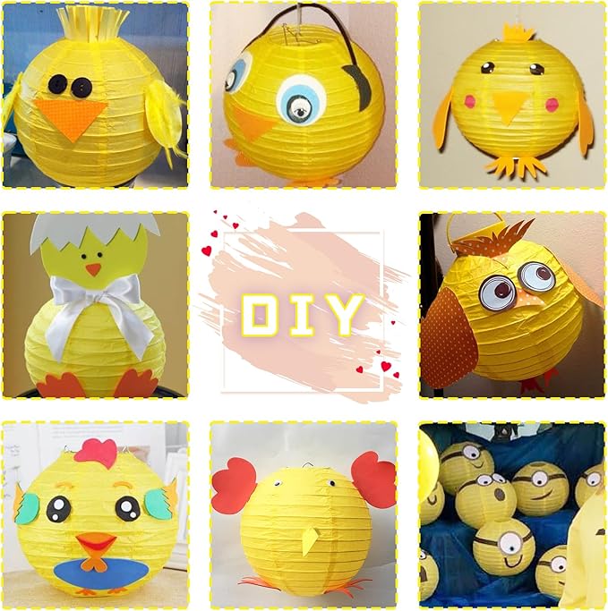 10Pcs 16 Inch Round Paper Lanterns for Home Decor, Restaurant, Church, Wedding, Birthday Party Decorations, Hanging Chinese Japanese Paper Lantern Lamps (Yellow)