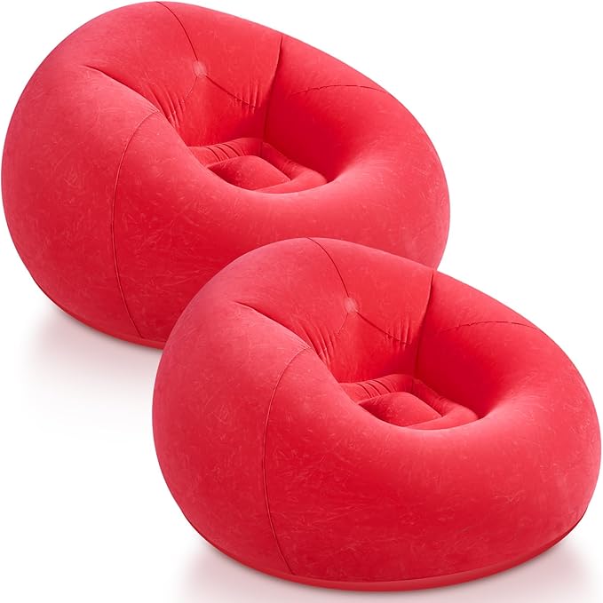 Realspring Inflatable Sofa Bean Bag Lounge Chair Lazy Sofa Folding Portable Chair for Living Room Bedroom Balcony Reading Room (Red, 2 Pcs)
