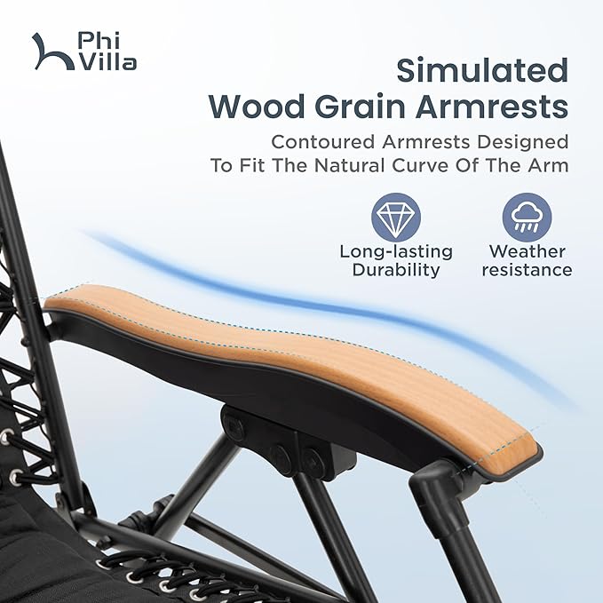 PHI VILLA XXL Oversized Padded Zero Gravity Chair, Foldable Patio Recliner, 30" Wide Seat Anti Gravity Lounger with Cup Holder, Set of 2, Support 400 LBS (Black & Orange Accents)