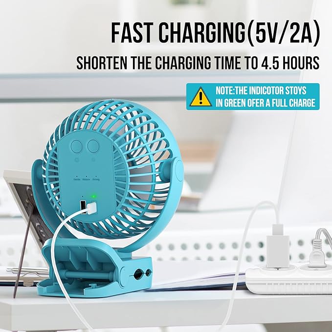 Clip on Fan 65Hrs Camping Fan with LED Light, 12000mAh Battery Operated Fans & PortableFan Rechargeable, Small Desk Fans USB TravelFan for Tent Camping Golf Stroller, Blue