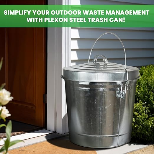 Plexon Galvanized Steel Locking Lid Trash Can, 6-Gallon