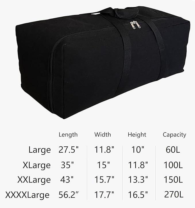 Extra Large Canvas Duffle Bag Heavy Duty, Camping Tent, Sports Equipment, Travel Storage