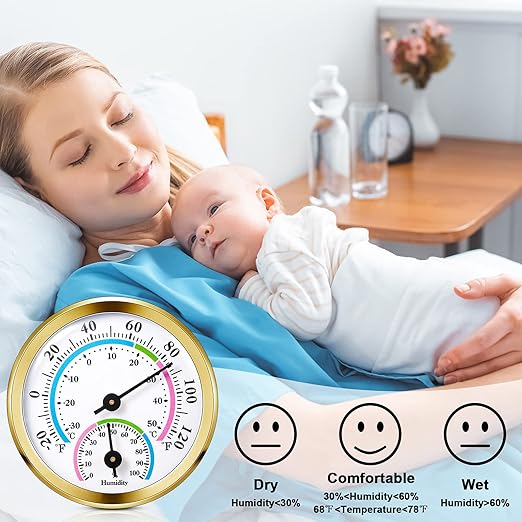 Weewooday 3 Pcs Indoor Outdoor Thermometer 2 in 1 Mini Home Temperature Humidity Hygrometer Monitor Gauge for Home Offices Wall(Gold)
