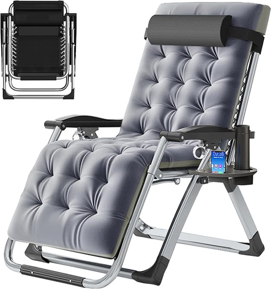 ABORON Zero Gravity Chair,Premium Outdoor Lawn Folding Lounge Chairs,Sturdy Adjustable Reclining Patio Chairs with Removable Cushion,Headrest & Tray