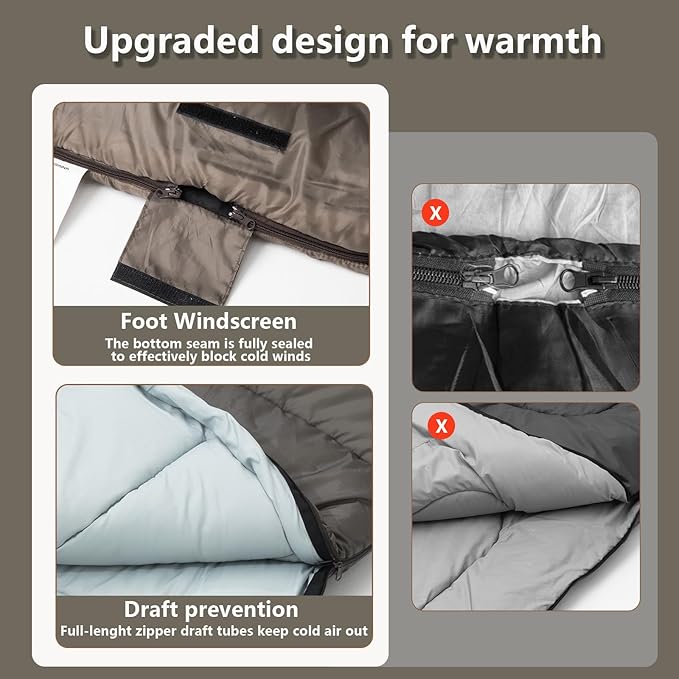 BISINNA Double Sleepinag Bag for Adults Two Person Queen Size Camping Sleeping Bag for All Season Backpacking Hiking Cold Weather with Compression Sack