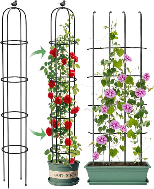 Garden Obelisk Trellis for Climbing Plants Outdoor 6.2 Ft Rose Bush Round Trellis for Pots Rustproof Metal Plant Flower Trellises for Clematis Vine Jasmine Support Outdoor Indoor (Black, 6.2ft)