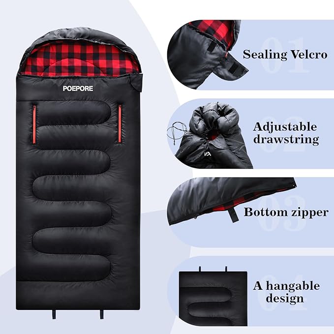 Flannel Sleeping Bag Cotton 0 Degree Cold Weather for Adults XXL Wearable Sleeping Bag 4 Seasons Waterproof with Compression Sack