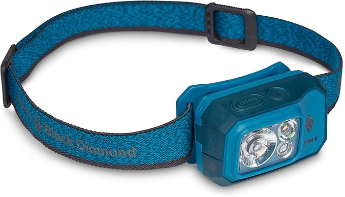 BLACK DIAMOND Storm 500-R Rechargeable LED Headlamp, Waterproof and Dimmable for Camping, Hiking, Running, Hunting, Work with Red Light Headlamp Mode, Azul