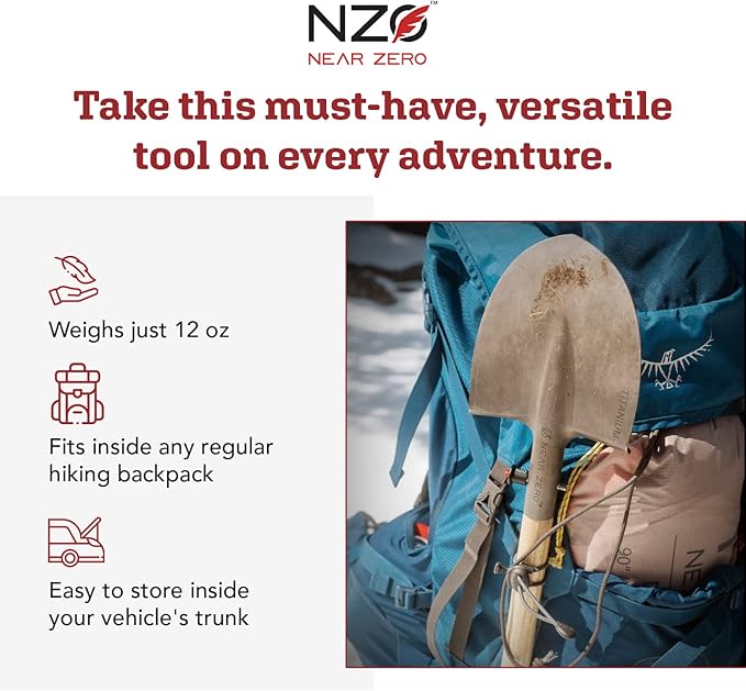 Near Zero Titanium Survival Shovel - Compact, Lightweight, & Collapsible Tactical Tool, Ideal for Backpacking, Camping, & Hiking, Sharpened Edge for Chopping Wood, Doubles as Frying Pan