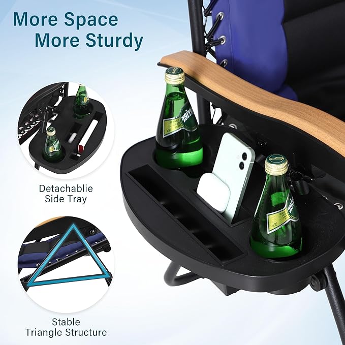 MFSTUDIO Zero Gravity Chairs Set of 2, XL Oversized Outdoor Anti Gravity Chair, Patio Lounge Folding Adjustable Chair with Cup Holder & Padded Headrest, Support 400lbs,Navy Blue