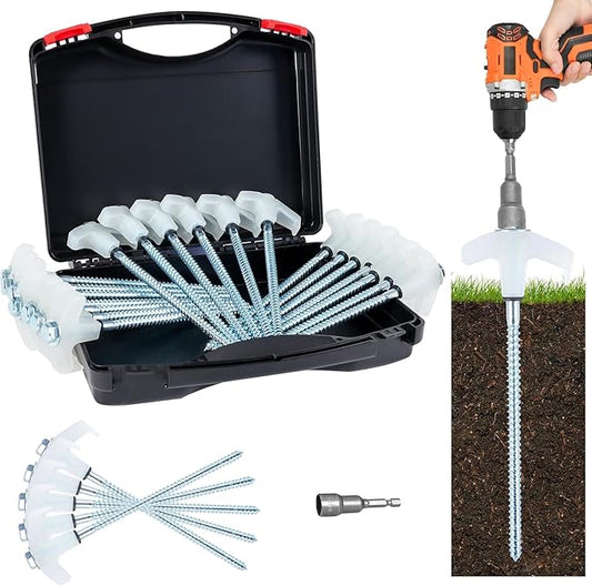8" Screw in Tent Stakes Heavy Duty, Ground Anchors Screw in, Metal Threaded Tent Spikes, Camping Pegs for Canopies & Gardening Inflatable Decor (20 PCS Luminous)