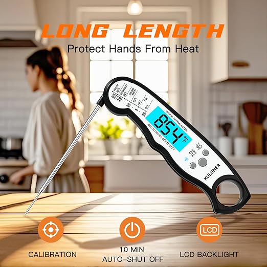 TP-01 Waterproof Digital Instant Read Meat Thermometer with 4.6 Folding Probe Backlight Calibration Function for Cooking Food Candy, BBQ Grill, Liquids,Beef(White)