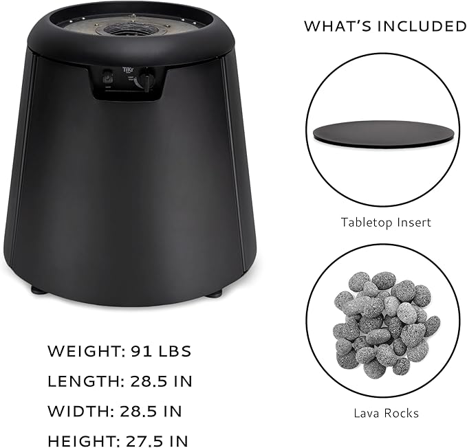 TIKI 28.5-Inch Customizable Propane Fire Pit, 40,000 BTU Outdoor Gas Fire Pit with Lava Rocks & Burner Cover – Modern Black Design for Patio, Backyard, and Outdoor Spaces