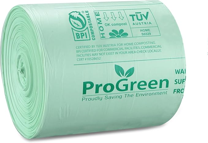 ProGreen Compostable Trash Bags, Extra Thick, Compost Kitchen Bin Bags, Food Scraps Yard Waste Bags, ASTM D6400 BPI and TÜV AUSTRIA Certified (4 Gallon, Pack of 100)