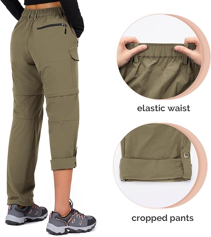 Cycorld Women's-Hiking-Pants-Convertible Quick-Dry-Stretch-Lightweight Zip-Off Outdoor Pants with 5 Deep Pockets