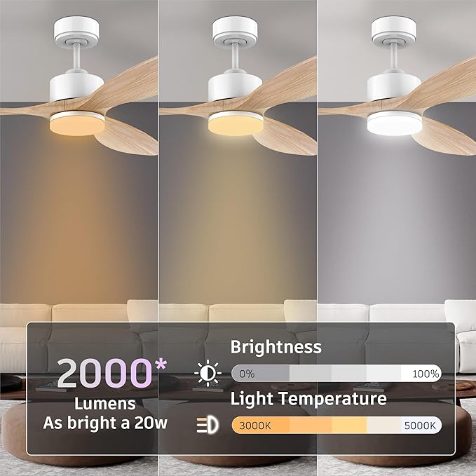 52 Inch Smart Wood Ceiling Fans with light and Remote,Quiet DC Motor,Dimmable,Control with Alexa Google Voice App WIFI,Outdoor Indoor Modern Ceiling Fan for Bedroom Patio