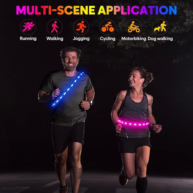 Illumifun LED Running Belt - USB Rechargeable Light Up Sash, High-Visibility Elastic Waistband Light for Running Cycling Hiking Camping Nighttime Activities