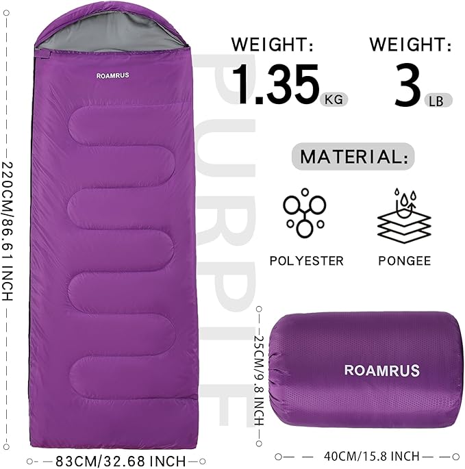 3 Seasons Sleeping Bags for Adults, Portable, Waterproof, Lightweight,with Storage Sack for Outdoor & Indoor, Hiking, Camping, Warm & Cold Weather Sleeping Bag for kids 10-12, Girls, Boys Mens