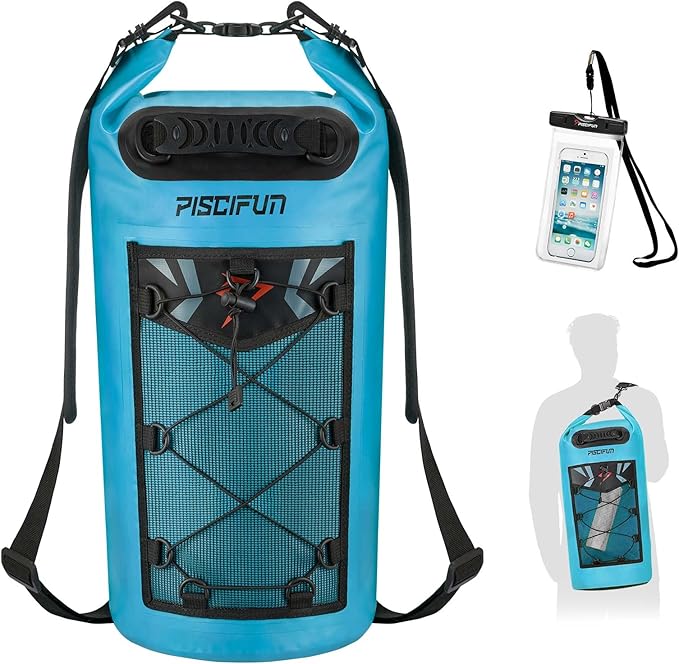 Piscifun Dry Bag, Waterproof Floating Backpack 5L/10L/20L/30L/40L with Waterproof Phone Case for Boating, Kayaking, Fishing