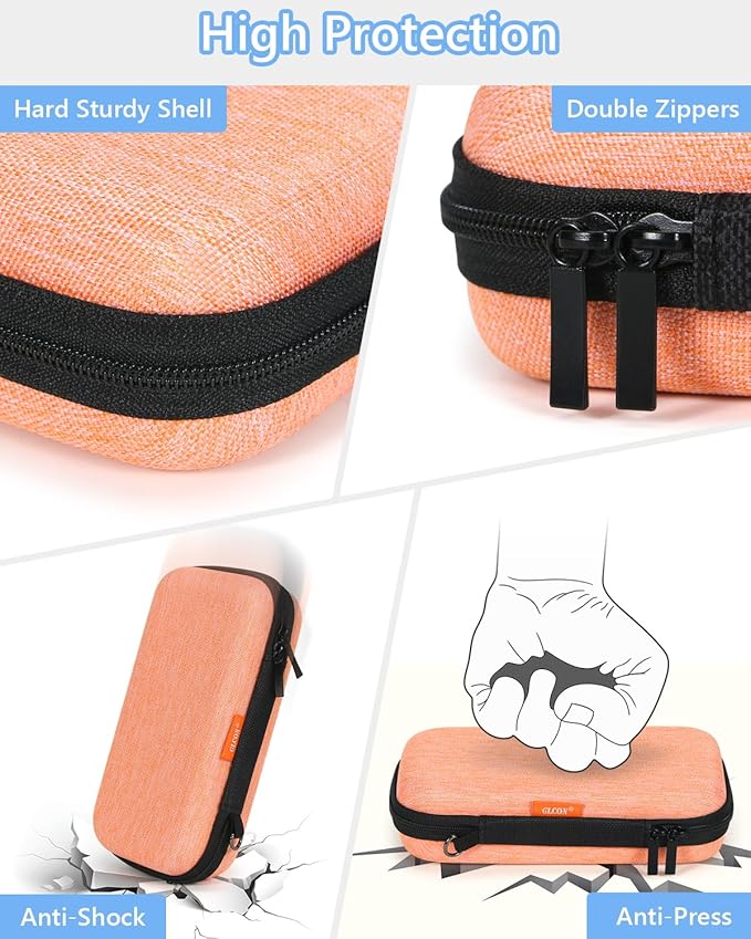 Light-Orange Small Carrying Case Universal Travel Case for Sandisk, Samsung SSD, Earbuds, Cable, Hard Disk, MP3 Player - Portable Storage Pouch Bag - Shockproof Electronic Accessories Organizer