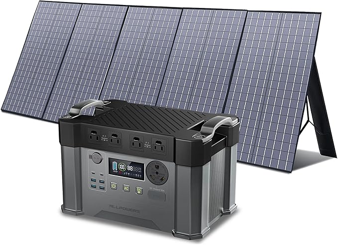 ALLPOWERS S2000 Portable Power Station, with 400W SP037 Foldable Solar Panel, 1500Wh/2000w Battery Backup, Solar Power Bank for 11 Devices, for Outdoor Camping, Traveling, Emergencies