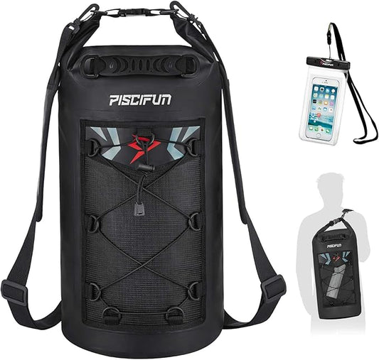 Piscifun Dry Bag, Waterproof Floating Backpack 5L/10L/20L/30L/40L with Waterproof Phone Case for Boating, Kayaking, Fishing