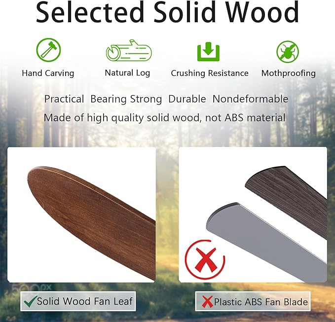 42”Ceiling Fans with Light and Remote Control, Lighted Wooden Ceiling Fan Noiseless Reversible DC Motor with 3 Blades for Farmhouse, Living Room, Office, Indoor Outdoor (Black + Walnut)