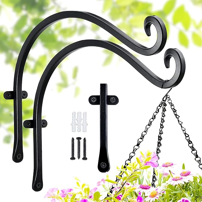 Hanging Plant Brackets Outdoor: 12-Inch Hanging Plant Hangers Wall Hooks - Wall Mount Brackets for Bird Feeder Flower Baskets Black