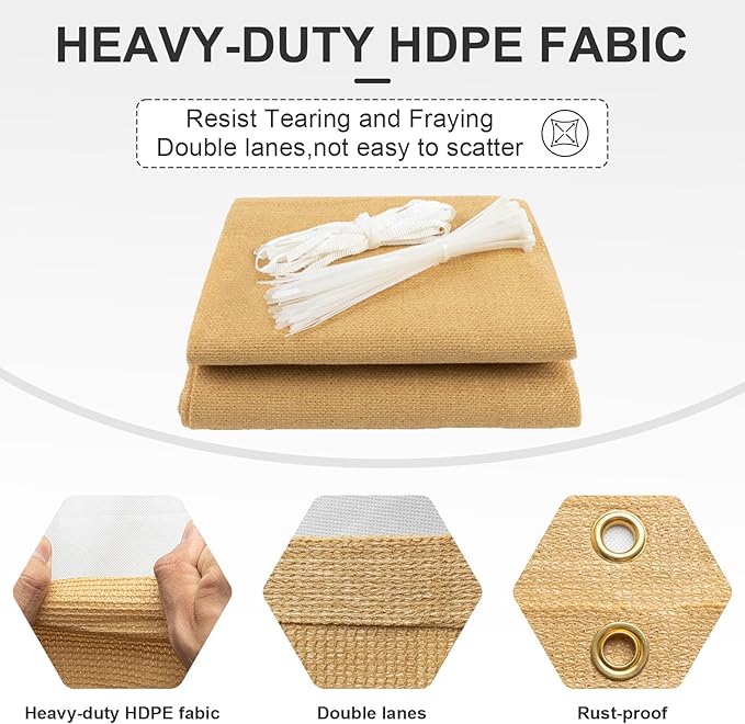 Cool Area Sun Shade Cloth with Grommets 13×16 FT Shade Panel Shade Tarp Screen Fabic for Outdoor Patio Pergola Cover Deck Garden, Sand (Customized)