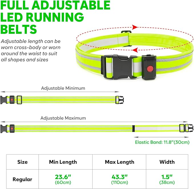 Illumifun LED Running Belt - USB Rechargeable Light Up Sash, High-Visibility Elastic Waistband Light for Running Cycling Hiking Camping Nighttime Activities