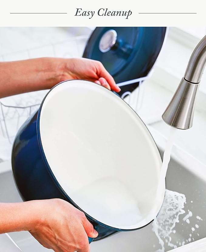 Merten & Storck 7QT Round Dutch Oven Casserole Pot with Lid, European Crafted Enameled Iron Stockpot, Induction & All Cooktops, Braising, Stews, Roasting, Slow Cooking, Sourdough, Aegean Teal