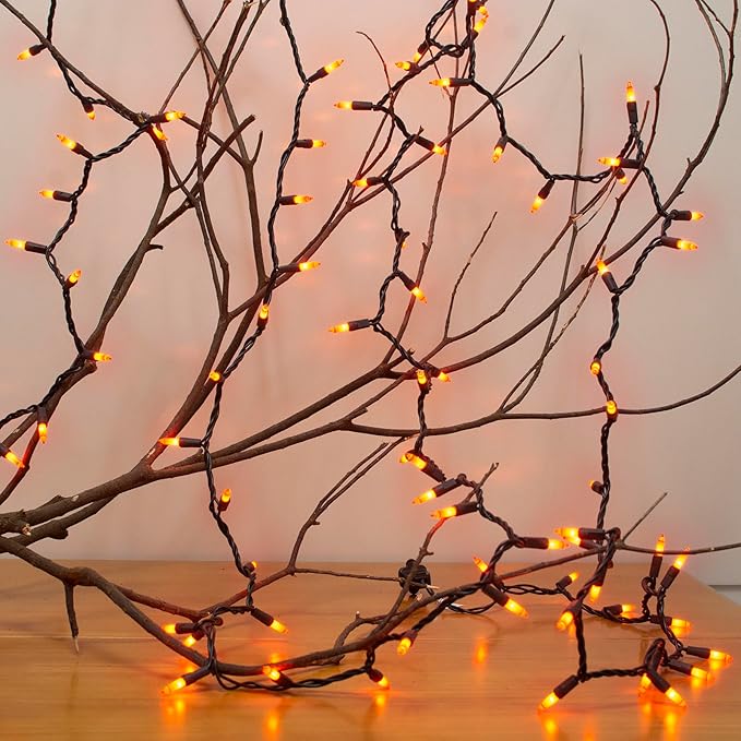 100 Count Orange String Lights Plug in, 21ft Fall Lights with Black Wire, Orange Lights for Halloween Decorations Indoor, Mini String Lights Outdoor Tree Porch,Party Decor