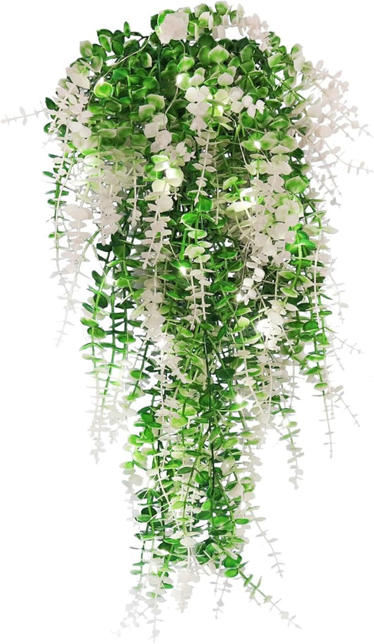 Hanging Monkey Grass Artificial Plants with Lights Outdoor Faux Hanging Plants Indoor Artificial Hanging Plants Wall Decor Fake Hanging Planta for Wall House Room Patio Bedroom Decoration(White)