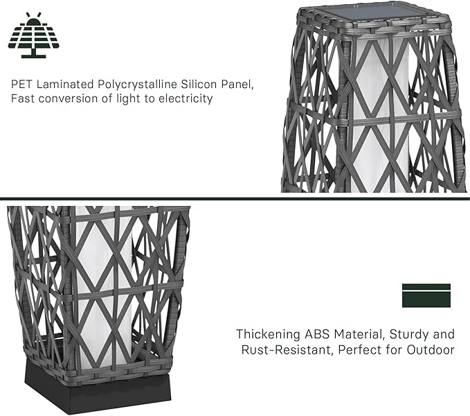 Grand patio Solar Outdoor Floor Lamp Wicker Lantern Decoration Light for Deck Garden Lawn Porch-Medium Cindy, Silver Gray