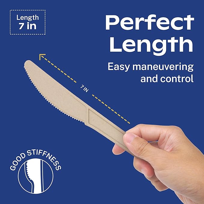 CORAL Light Brown 100% Compostable Forks - 400 Heavy Duty Forks (7.0 inch) - Break Resistant with Smooth Edges, Ocean Friendly Alternative to Plastic Silverware - Biodegradable & Disposable Forks