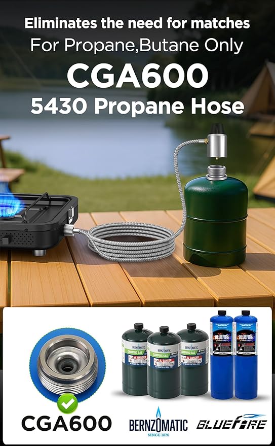 2 Burner Portable Propane Camping Stove, 2×5000 BTU Metal Compact Foldable Gas Burners Outdoor Cooking Stove with CGA600 5430 Propane Hose, Adjustable Flame, for Camping, Tailgating, Cooking Outdoor