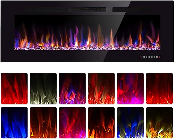 60" Electric Fireplace in-Wall Recessed and Wall Mounted 1500W Fireplace Heater and Linear Fireplace with Timer/Multicolor Flames/Touch Screen/Remote Control