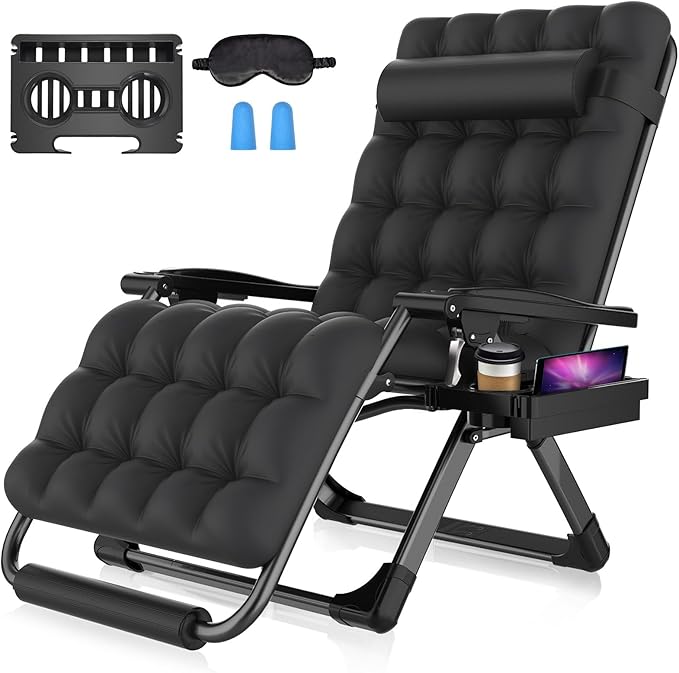 Suteck Oversized Zero Gravity Chair,33In XXL Lounge Chair w/Removable Cushion&Headrest, Reclining Camping Chair w/Upgraded Lock and Footrest, Reclining Patio Chairs Recliner for Indoor Outdoor,500LBS
