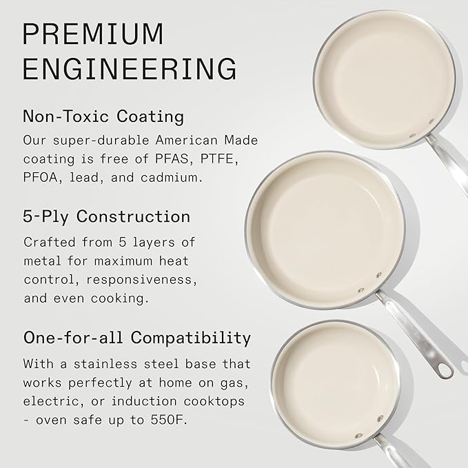 Made In Cookware - 3-Piece (Includes 8",10",12") Ceramic Non Stick Frying Pan Set (Stainless Handle) - 5-Ply Stainless Clad with Stay-Cool Handle - Professional Cookware