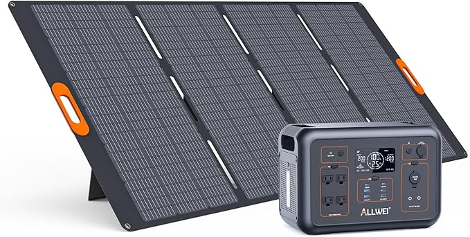 ALLWEI LiFePO4 Solar Generator 1200W(Surge 2400W) with 1 * 400W Solar Panel, Fast Charge in 1.5Hrs, 1008Wh Portable Power Station, 4*AC Outlet, Electric Generator for RV Camping Emergency Home Backup