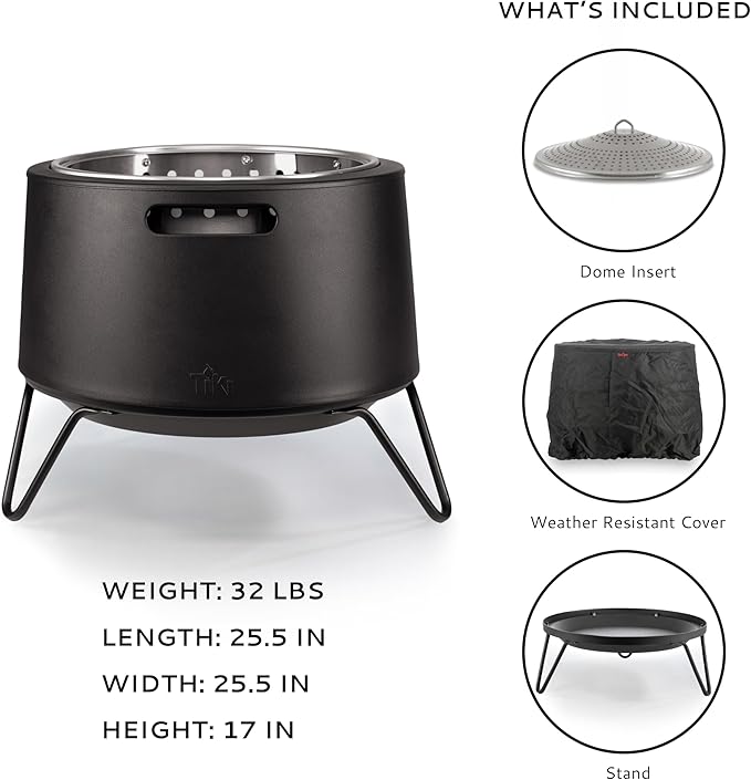 TIKI 20-Inch Smokeless Social Fire Pit, Portable Outdoor Fire Pit with Removable Ash Base, Stand & Cloth Cover – Modern Wood Burning Fire Pit for Patio, Backyard, and Gatherings
